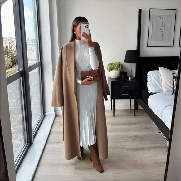 Iconic Mango 76% Wool Handmade Belted Coat Old Money - Picture 9 of 15